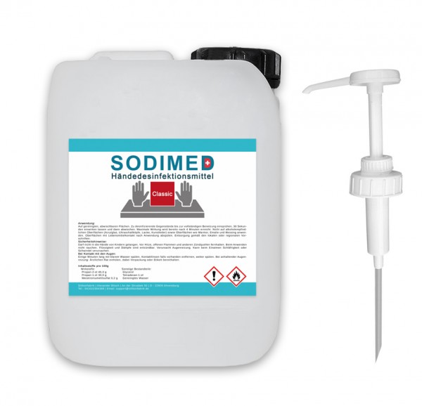 SODIMED Classic Händedesinfektionsmittel 5 Liter Kanister mit Dosierpumpe